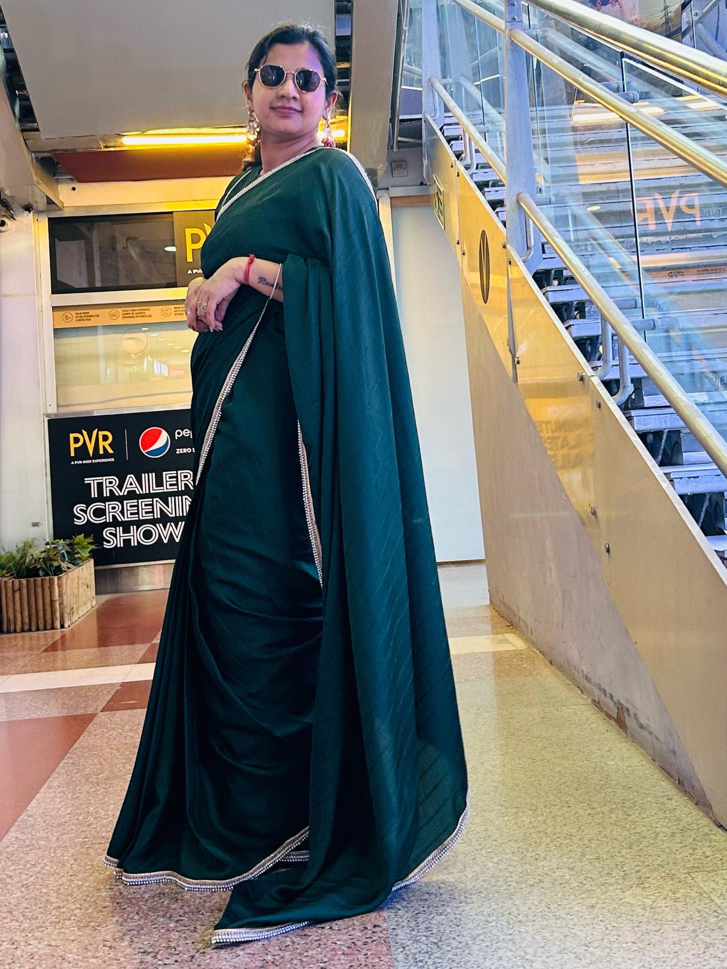 #MBA1846 Tara collection Silk 1 min saree and blouse- Bottle green