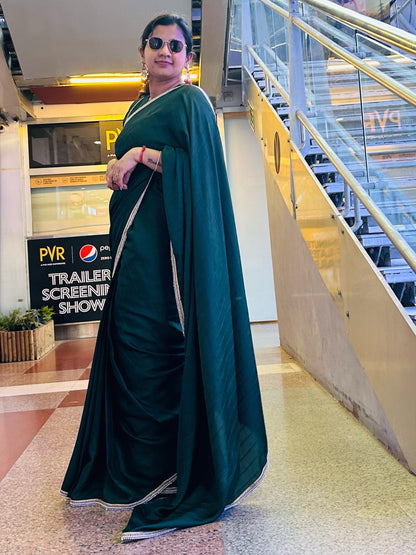 #MBA1846 Tara collection Silk 1 min saree and blouse- Bottle green