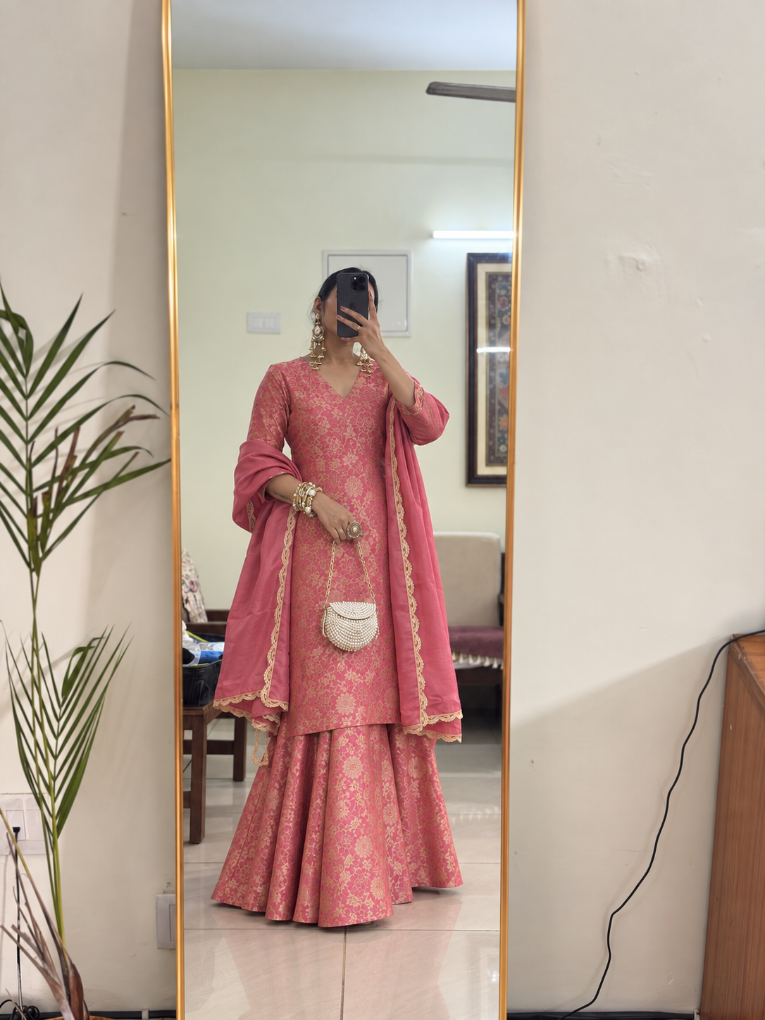 #MBA2162 Blush pink brocade silk gharara set