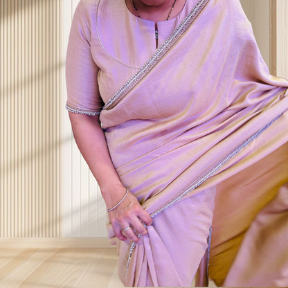 #MBA1845 Tara collection Silk 1 min saree and blouse- Champagne gold