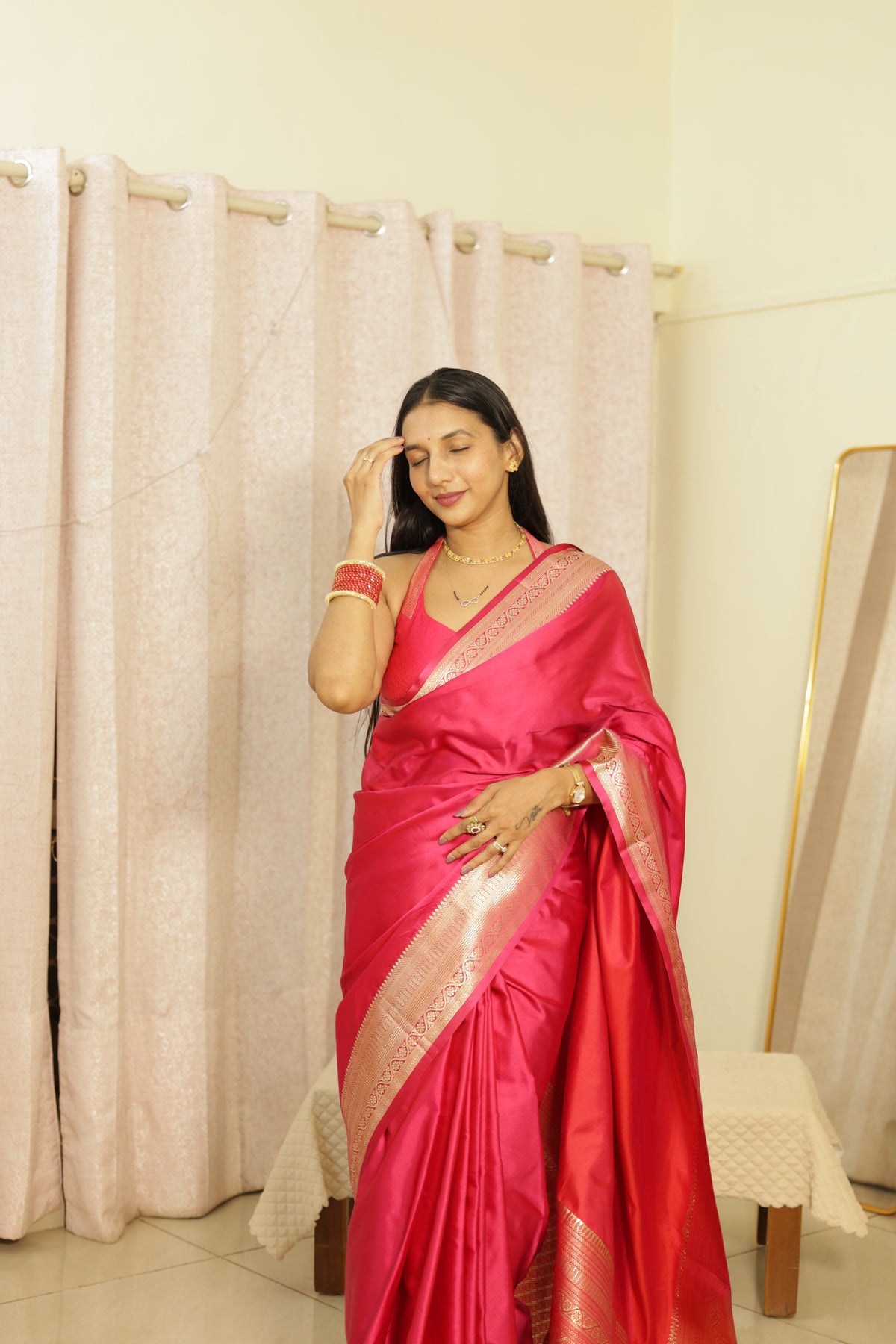 Ranipink katan silk 1 min saree