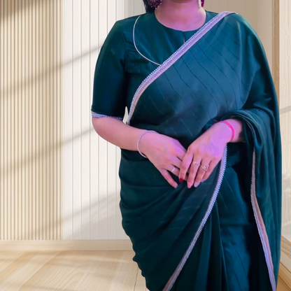 #MBA1846 Tara collection Silk 1 min saree and blouse- Bottle green