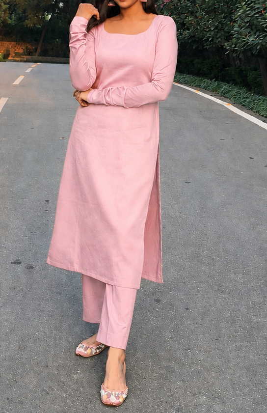 #MBA2129 Basic baby pink kurta pant set
