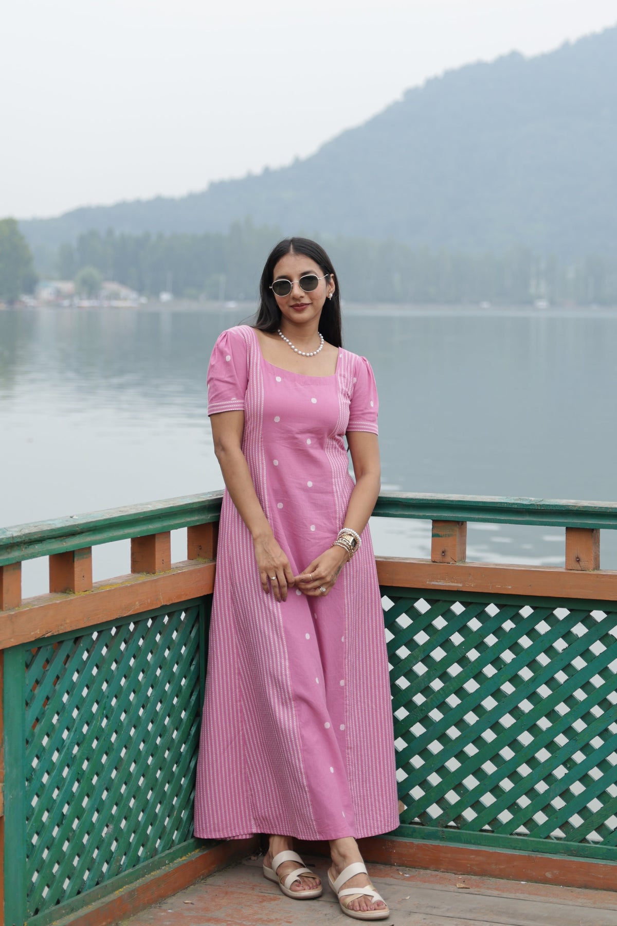 Polka stripe magic dress- pink