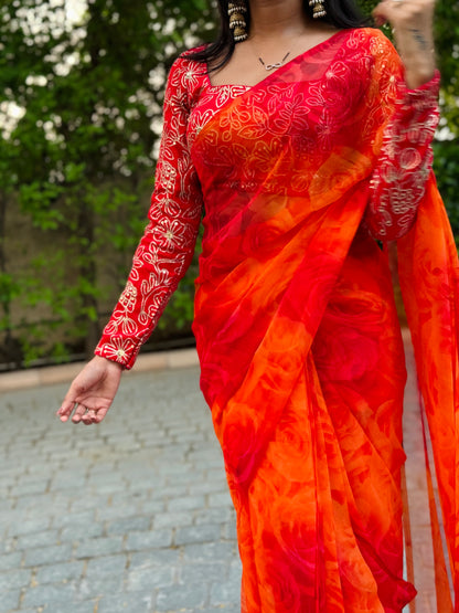 #MBA1533 Gulaabo Collection- Red saree blouse set