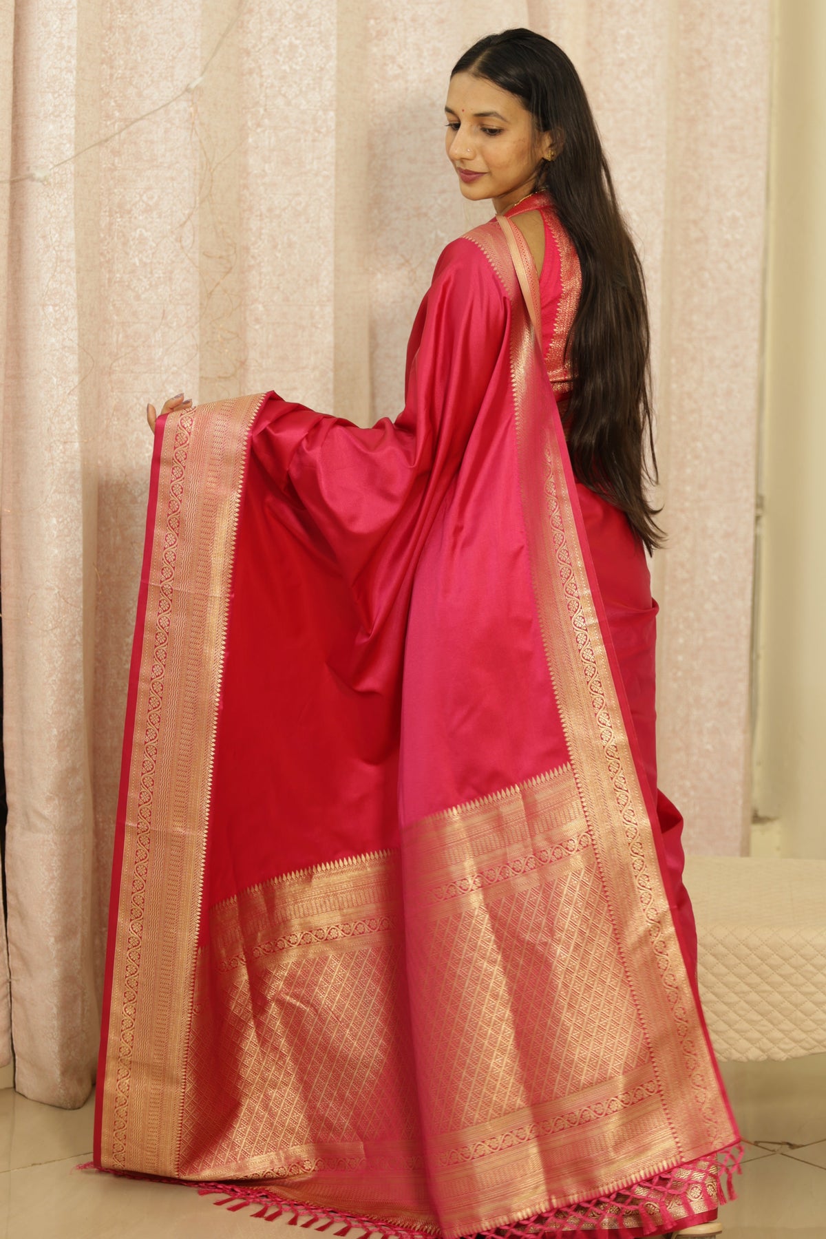 Rani pink katan silk saree (regular saree)