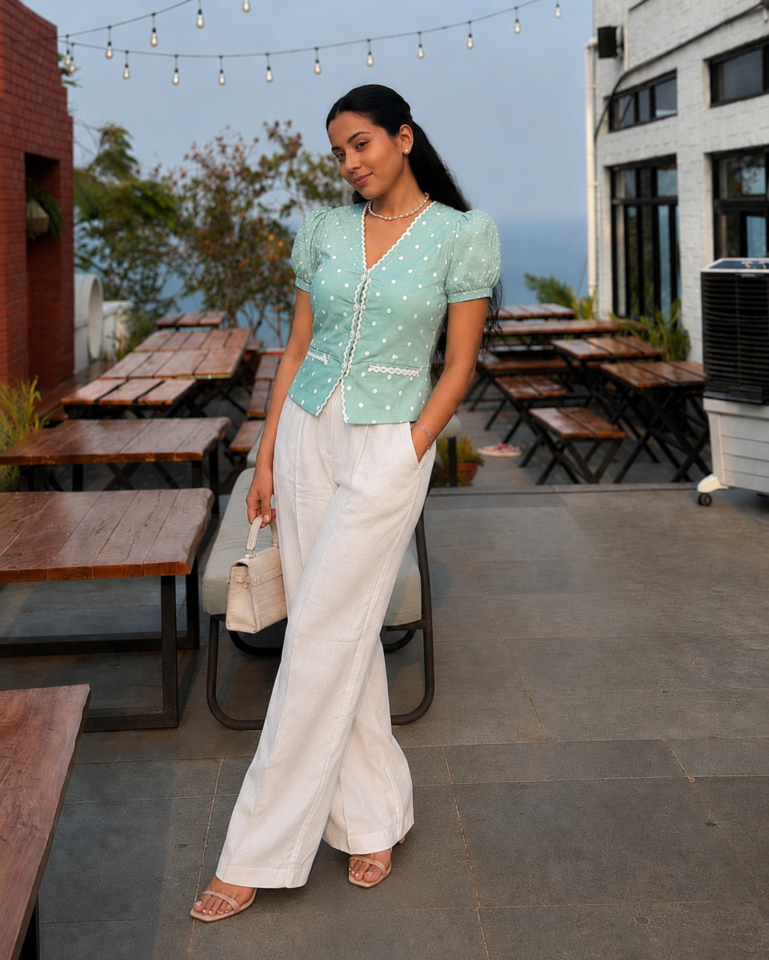 #MBA2126 Polka waist coat- Teal