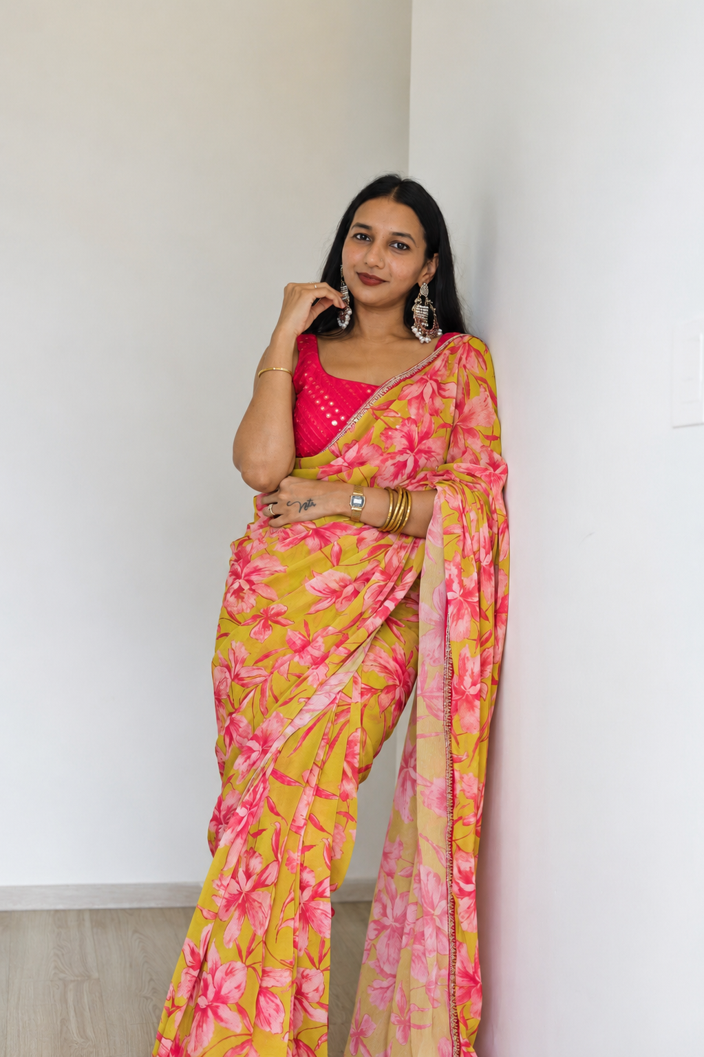 #MBA2095 Pink petals 1 min saree and blouse