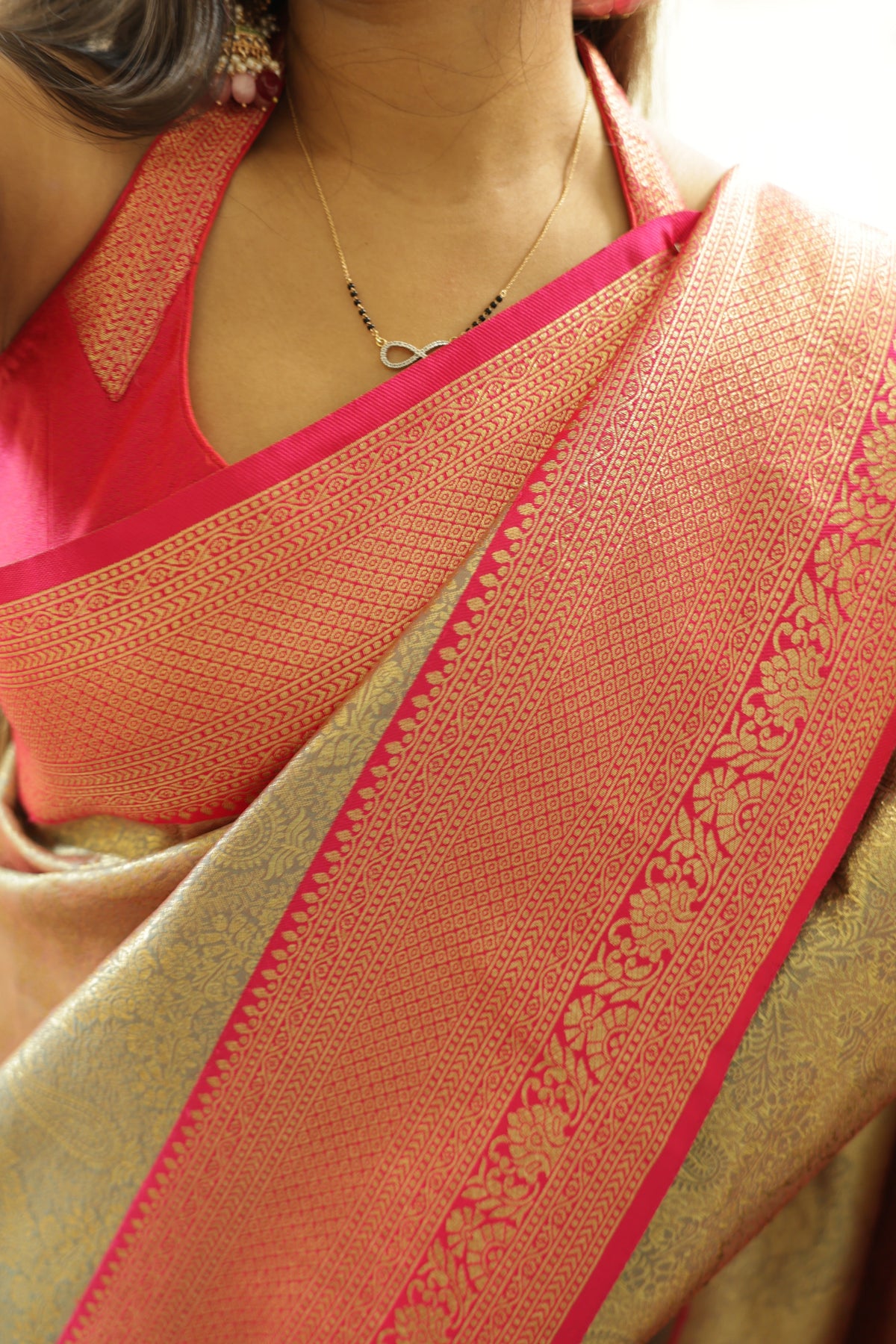 Gulabi Sona Kanjeevaram 1 min Silk Saree
