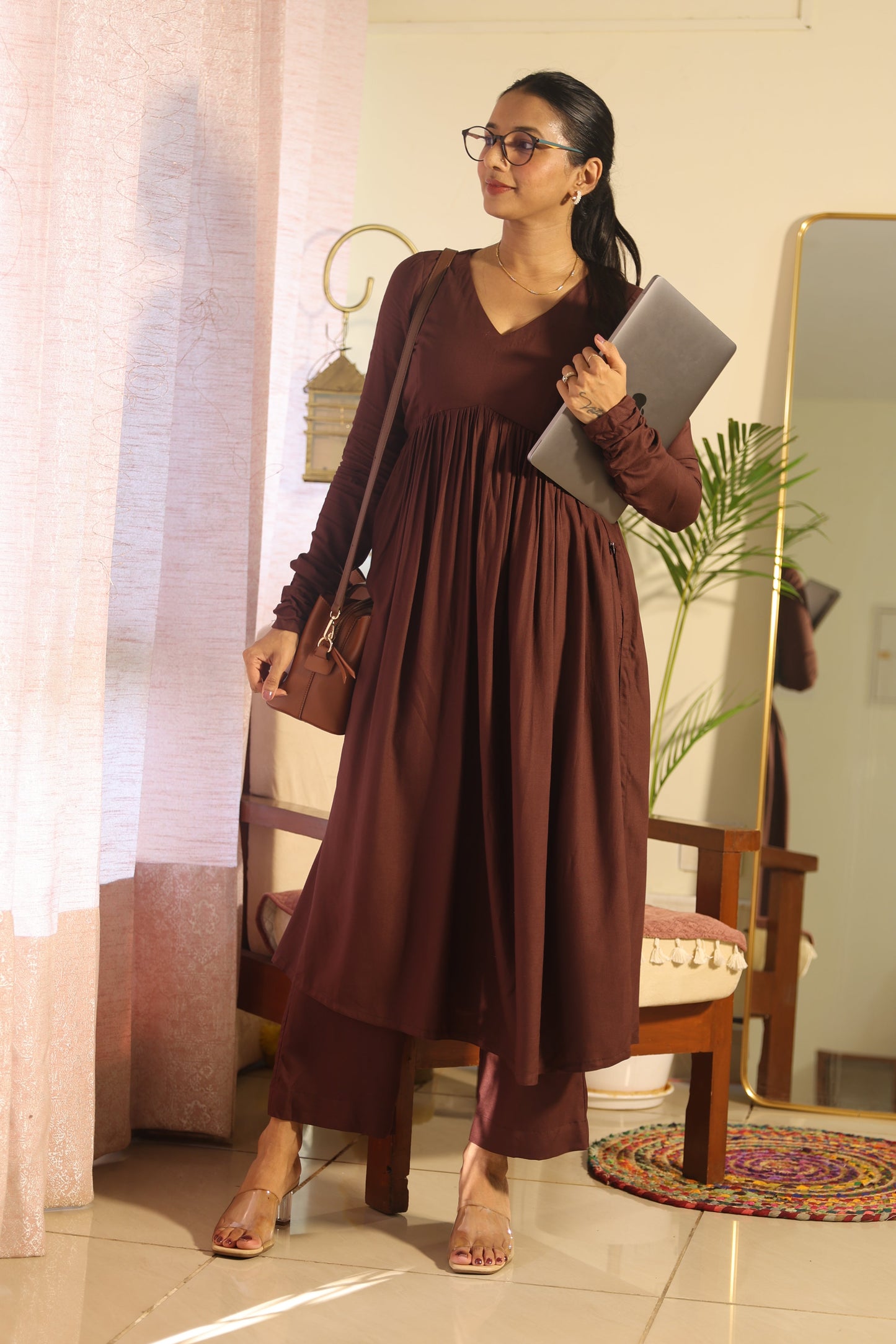 #MBA2097 Ruhaniyat kurta pant - Chocolate brown