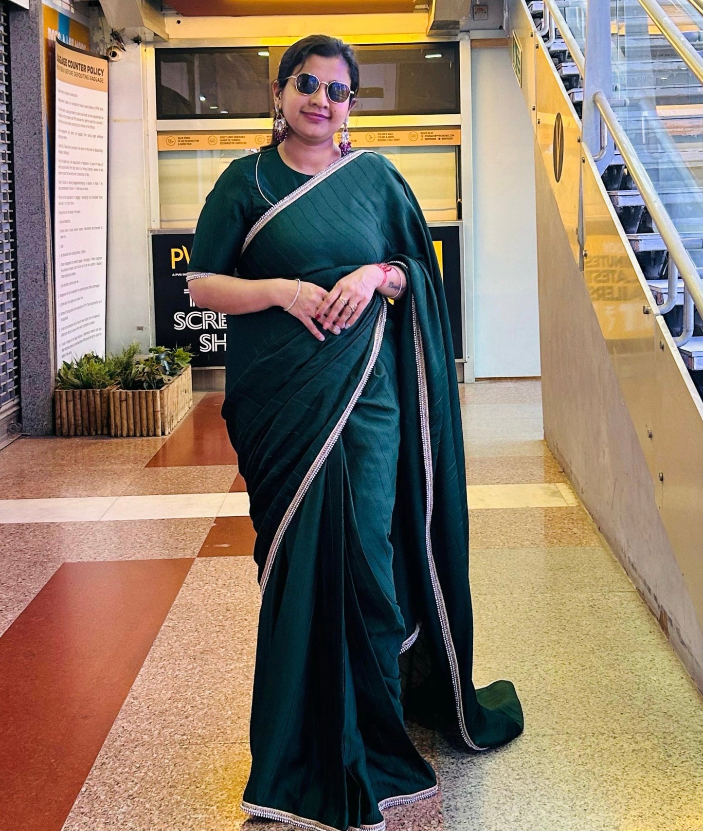 #MBA1846 Tara collection Silk 1 min saree and blouse- Bottle green