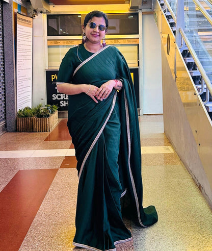 #MBA1846 Tara collection Silk 1 min saree and blouse- Bottle green