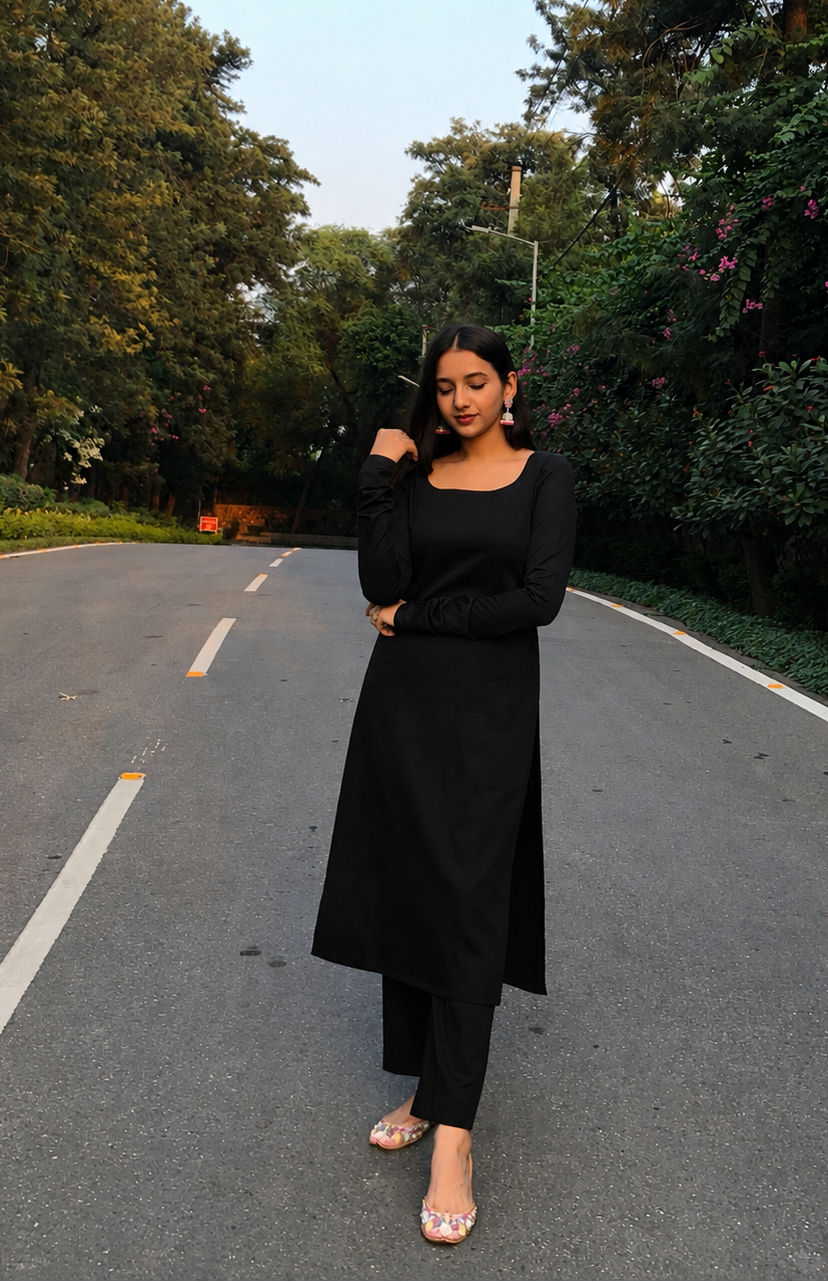 #MBA2121 Basic black kurta pant set