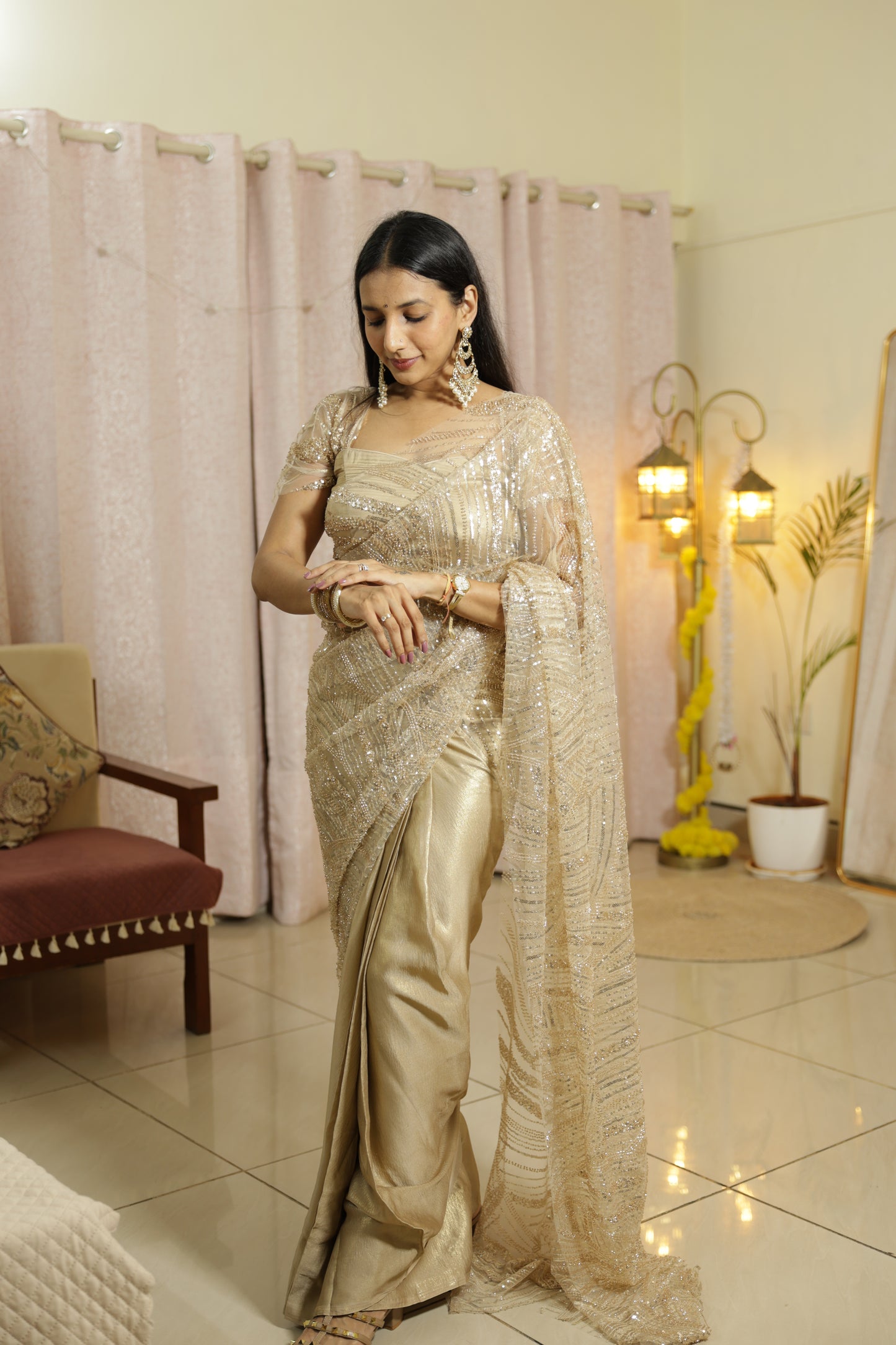 #MBA2159 Sunehri gold 1 min saree and blouse