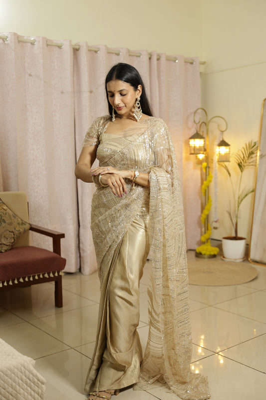 #MBA2159 Sunehri gold 1 min saree and blouse