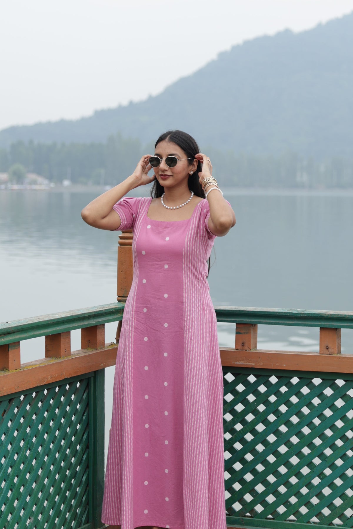 Polka stripe magic dress- pink
