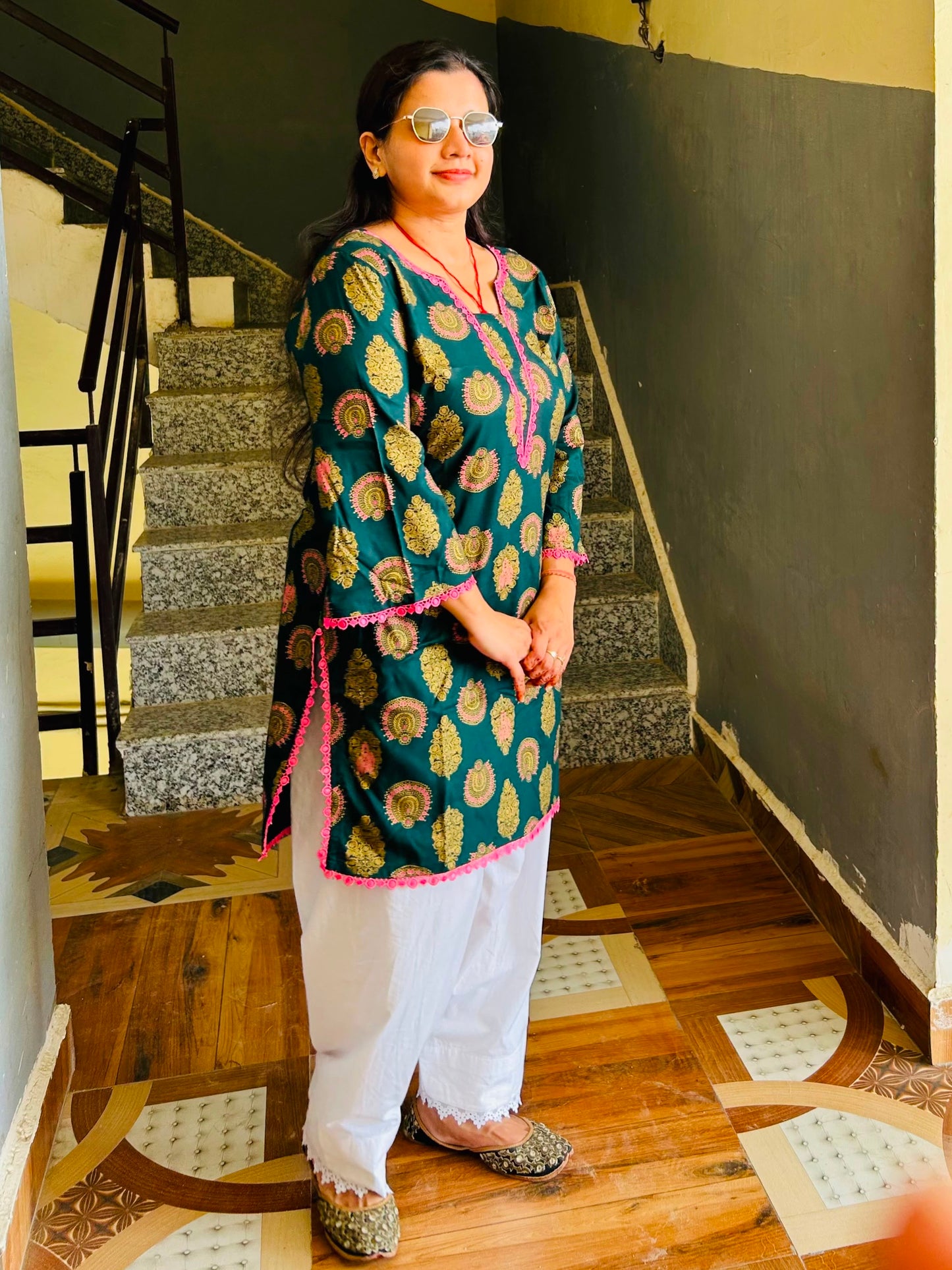 #MBA2155 Bottle green rayon cotton Kurta