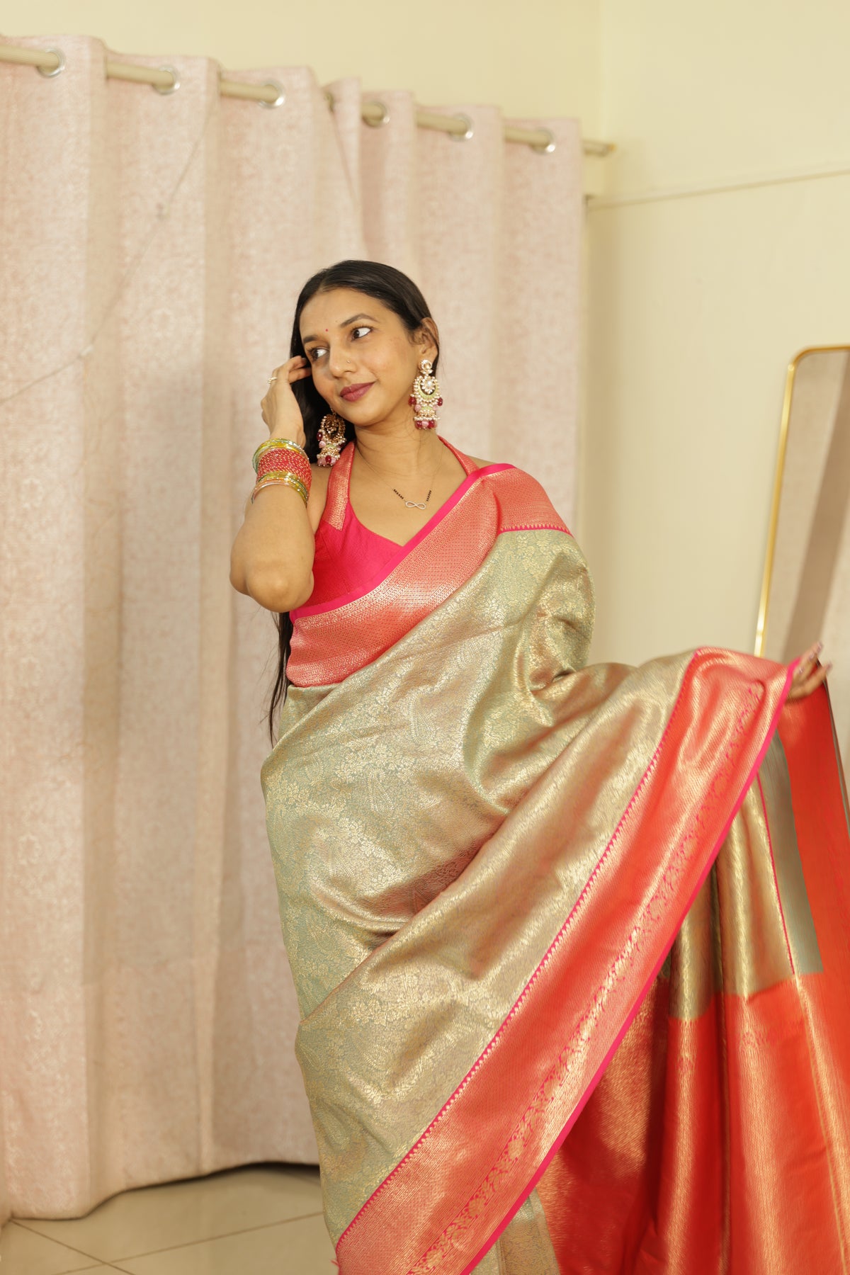 Gulabi Sona Kanjeevaram 1 min Silk Saree