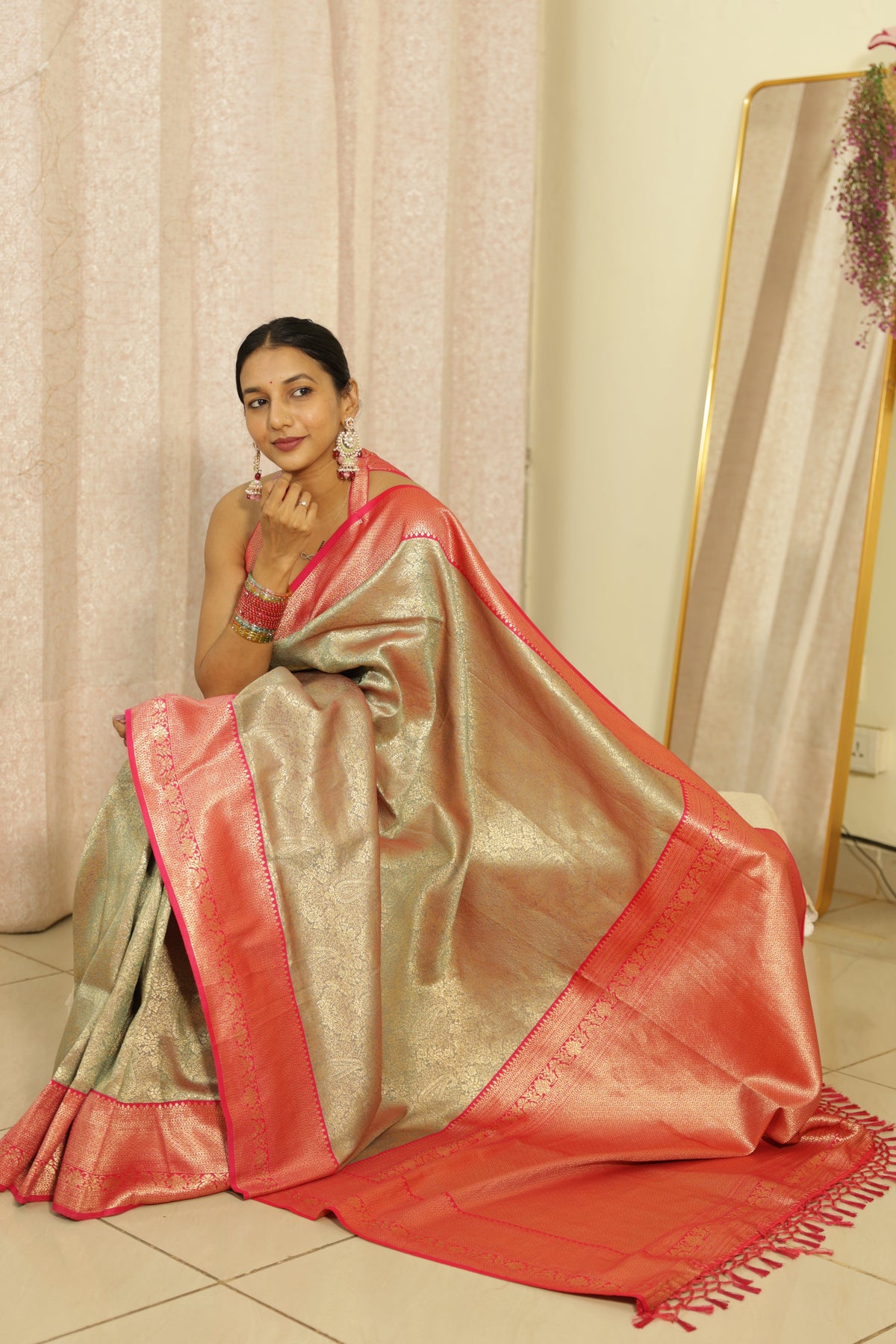 Gulabi Sona Kanjeevaram 1 min Silk Saree