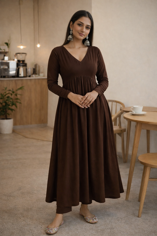 #MBA2097 Ruhaniyat kurta pant - Chocolate brown