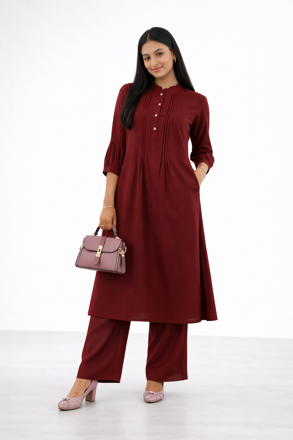 #MBA2101 Pintuck coord set- Maroon