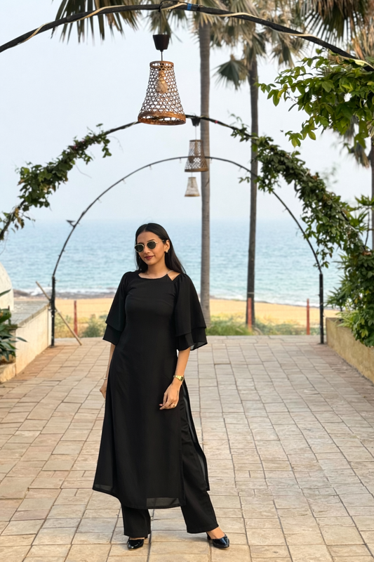 #2093 Bell sleeve Kurta- Black