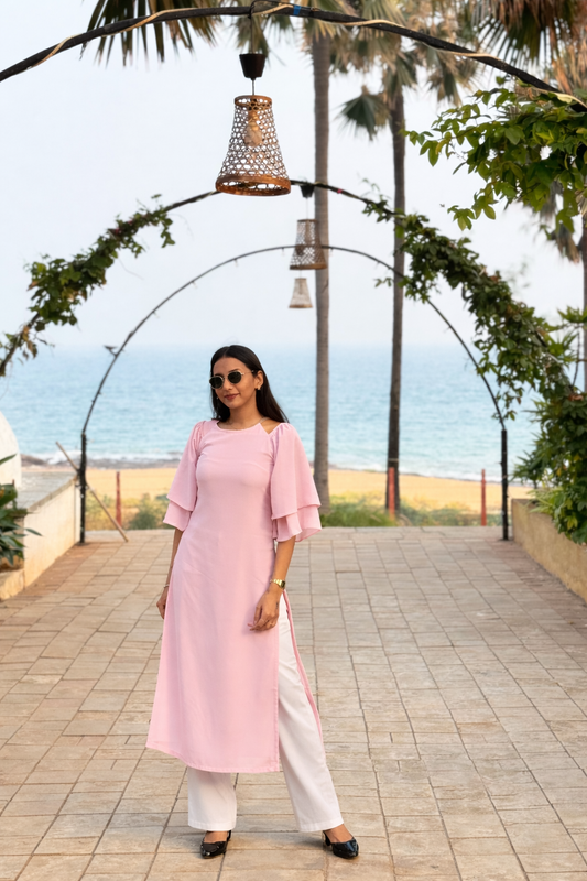#2094 Bell sleeve Kurta-Baby pink