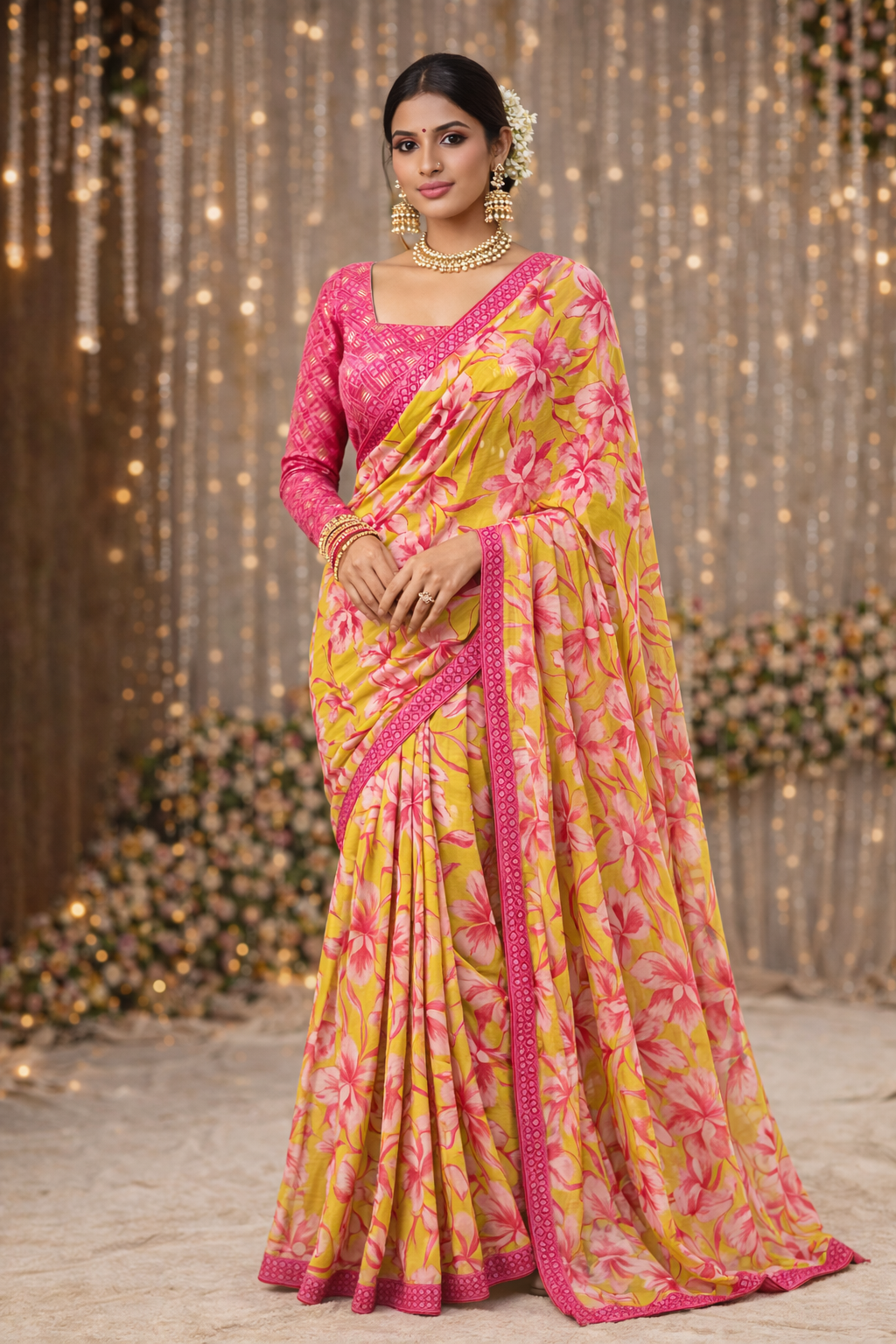 #MBA2095 Pink petals 1 min saree and blouse