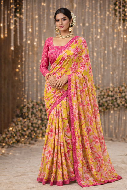 #MBA2095 Pink petals 1 min saree and blouse