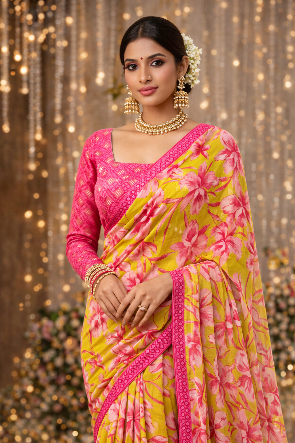 #MBA2095 Pink petals 1 min saree and blouse