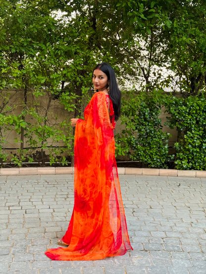 #MBA1533 Gulaabo Collection- Red saree blouse set