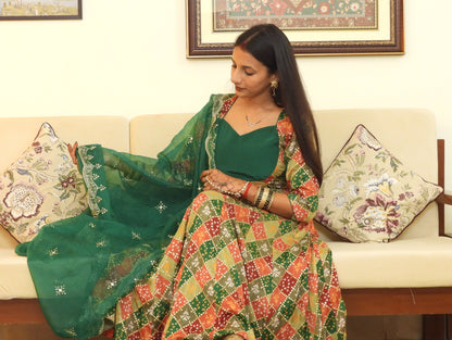 #MBA2047 Pure Chinon Silk Embroidered Anarkali Set - Green