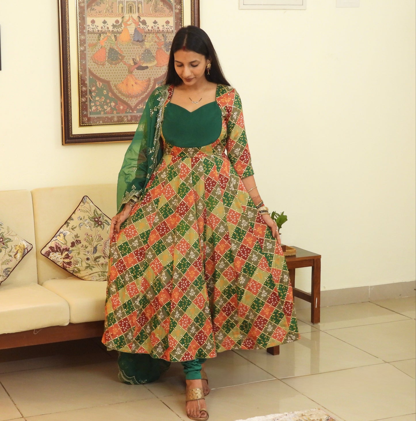 #MBA2047 Pure Chinon Silk Embroidered Anarkali Set - Green