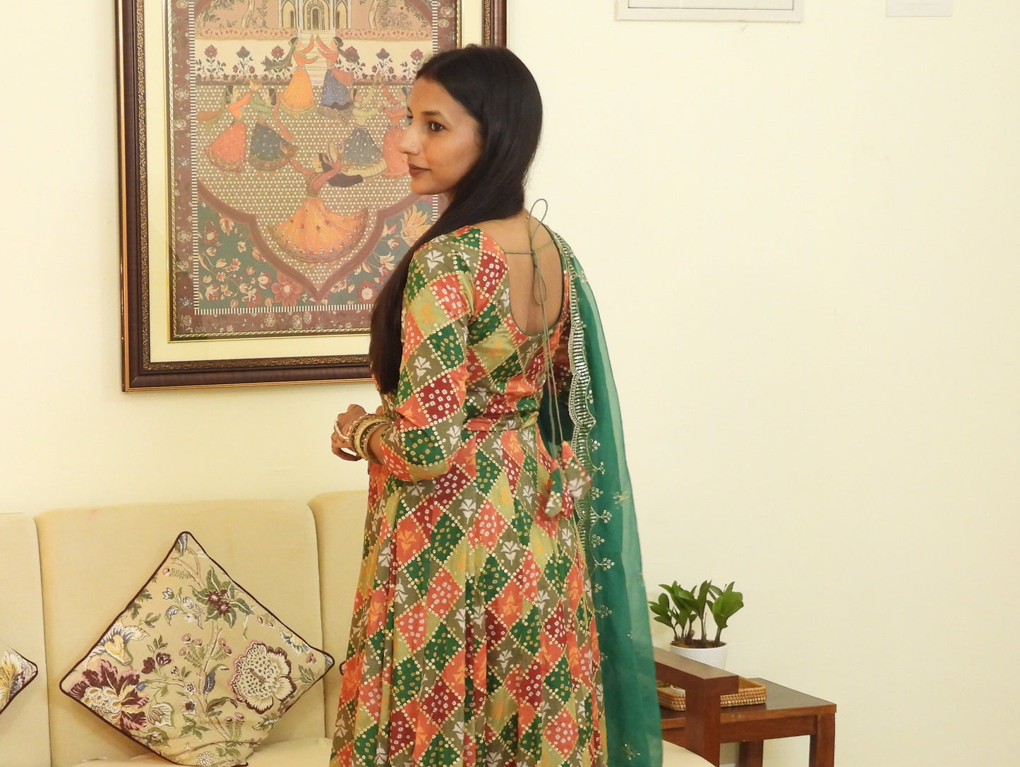 #MBA2047 Pure Chinon Silk Embroidered Anarkali Set - Green