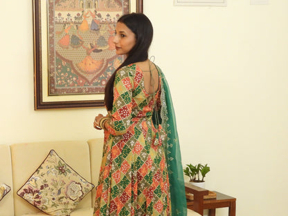 #MBA2047 Pure Chinon Silk Embroidered Anarkali Set - Green