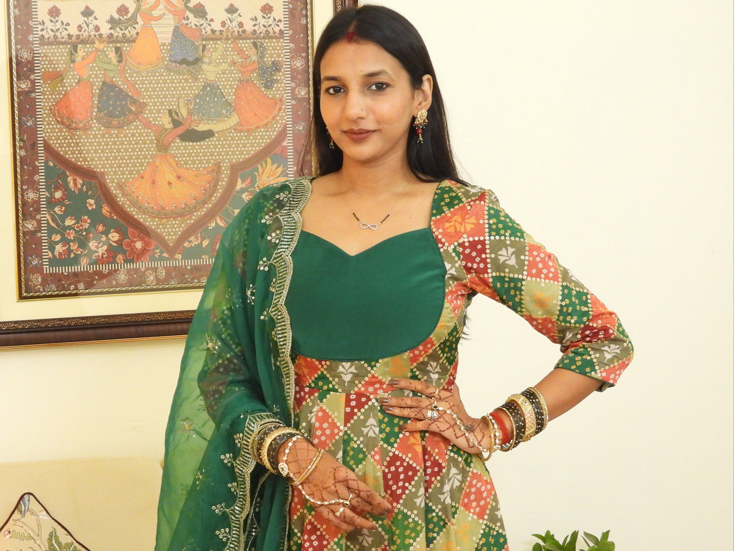 #MBA2047 Pure Chinon Silk Embroidered Anarkali Set - Green