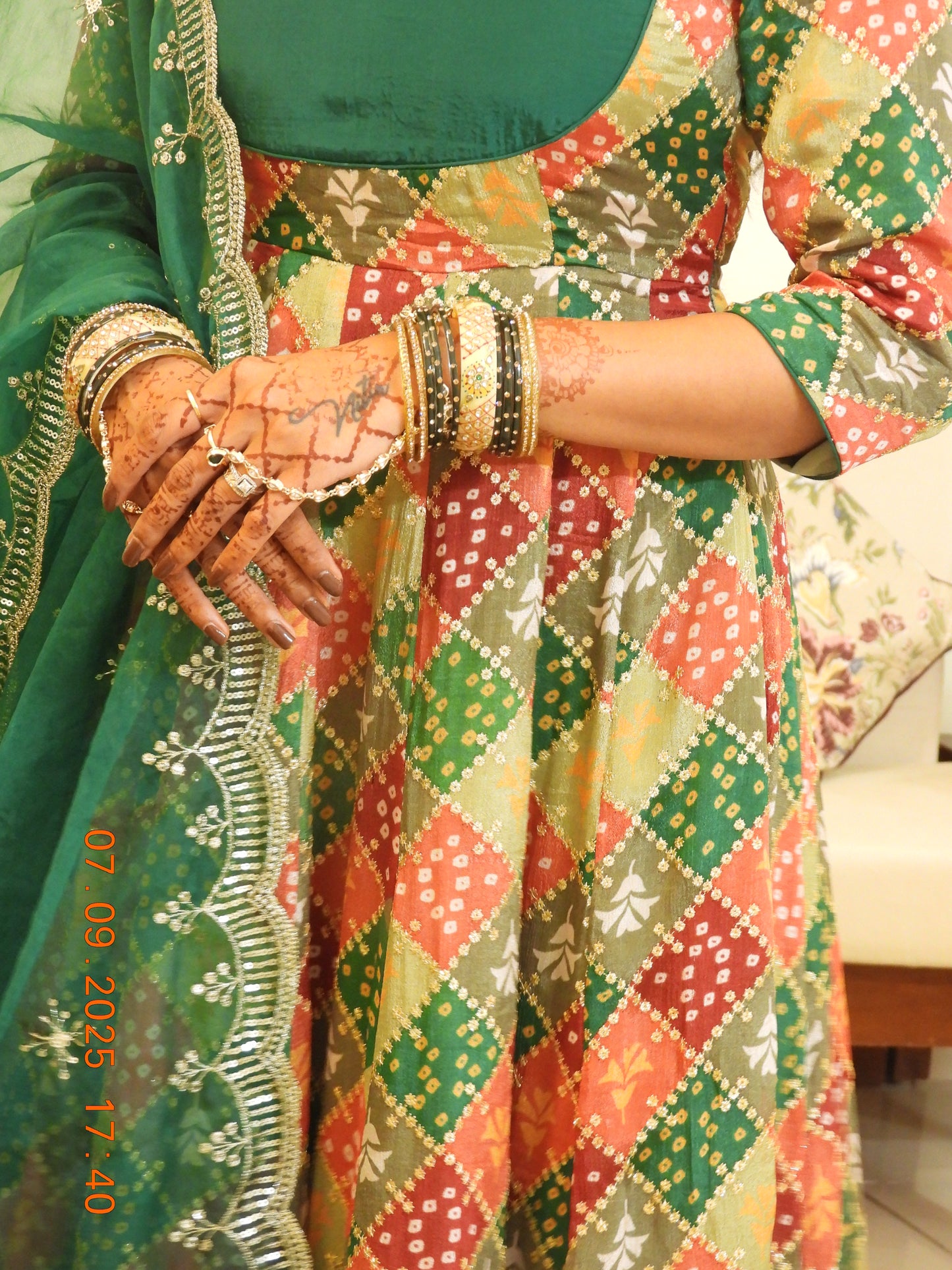 #MBA2047 Pure Chinon Silk Embroidered Anarkali Set - Green