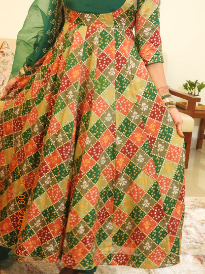 #MBA2047 Pure Chinon Silk Embroidered Anarkali Set - Green