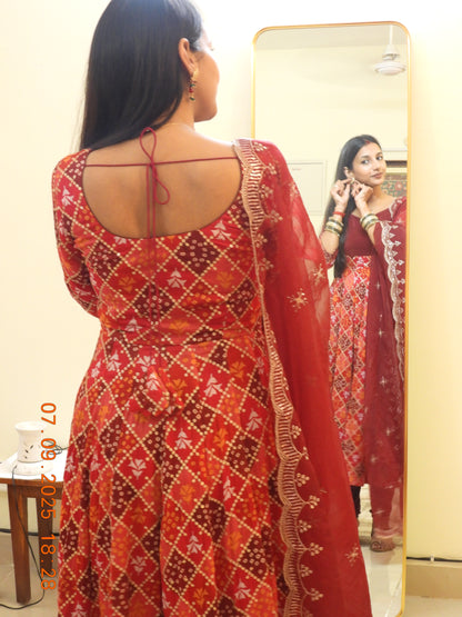 #MBA2048 Pure Chinon Silk Embroidered Anarkali Set - Maroon