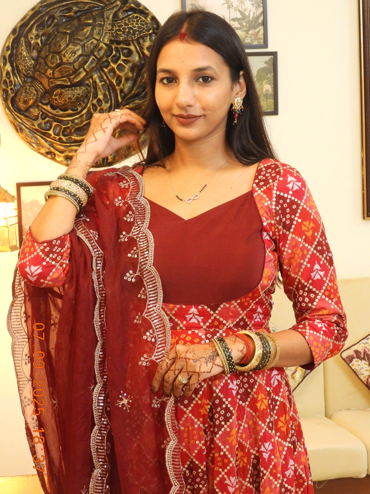 #MBA2048 Pure Chinon Silk Embroidered Anarkali Set - Maroon