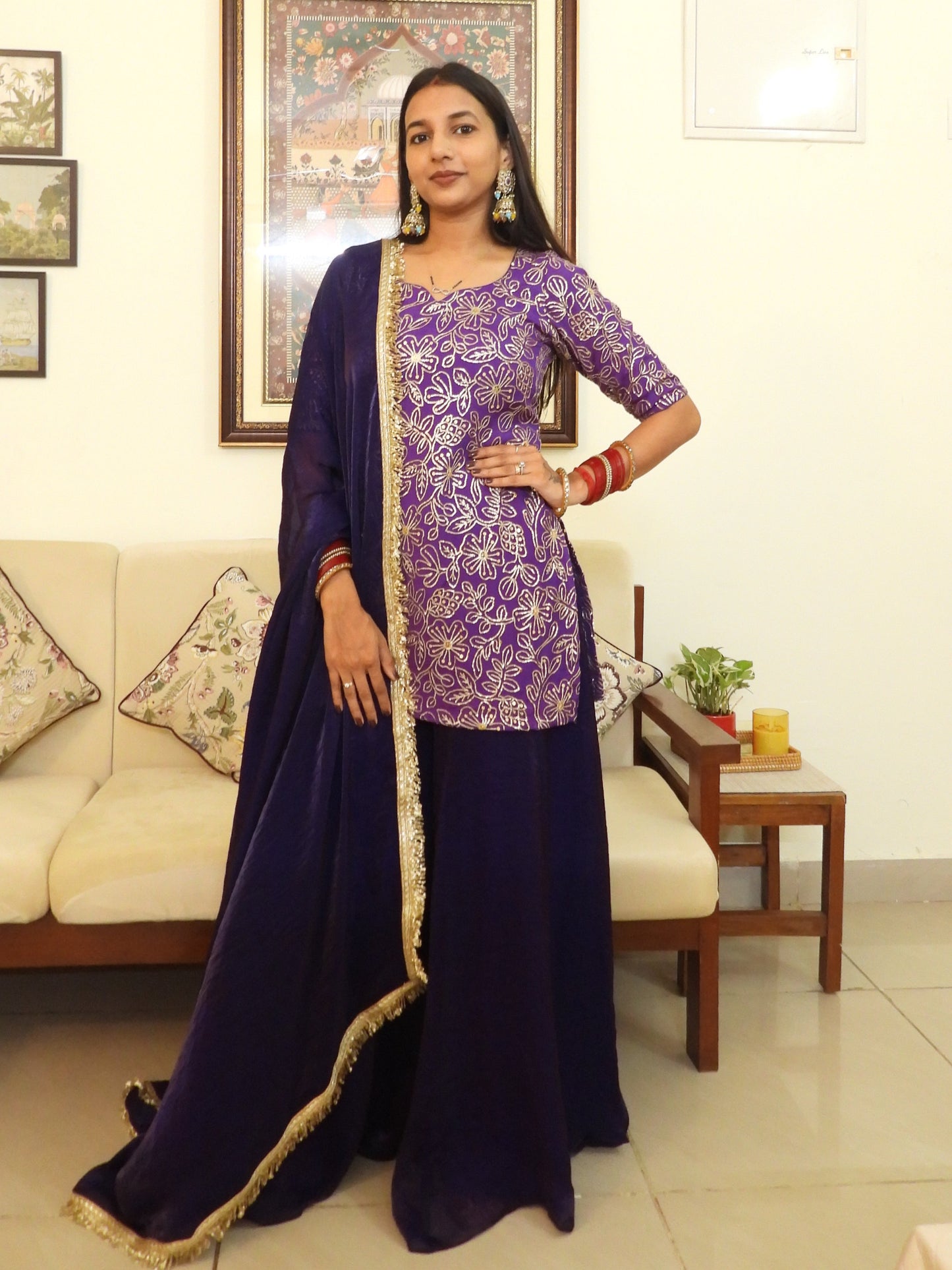 #MBA2052 Pure Chinon silk sharara set- Purple