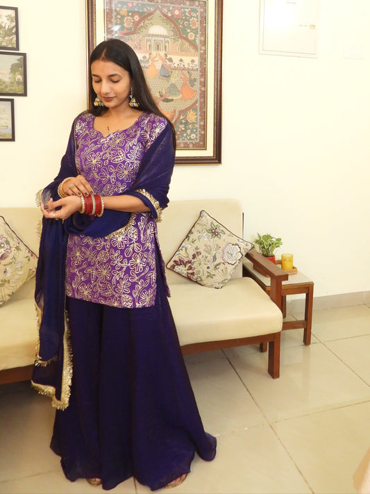 #MBA2052 Pure Chinon silk sharara set- Purple