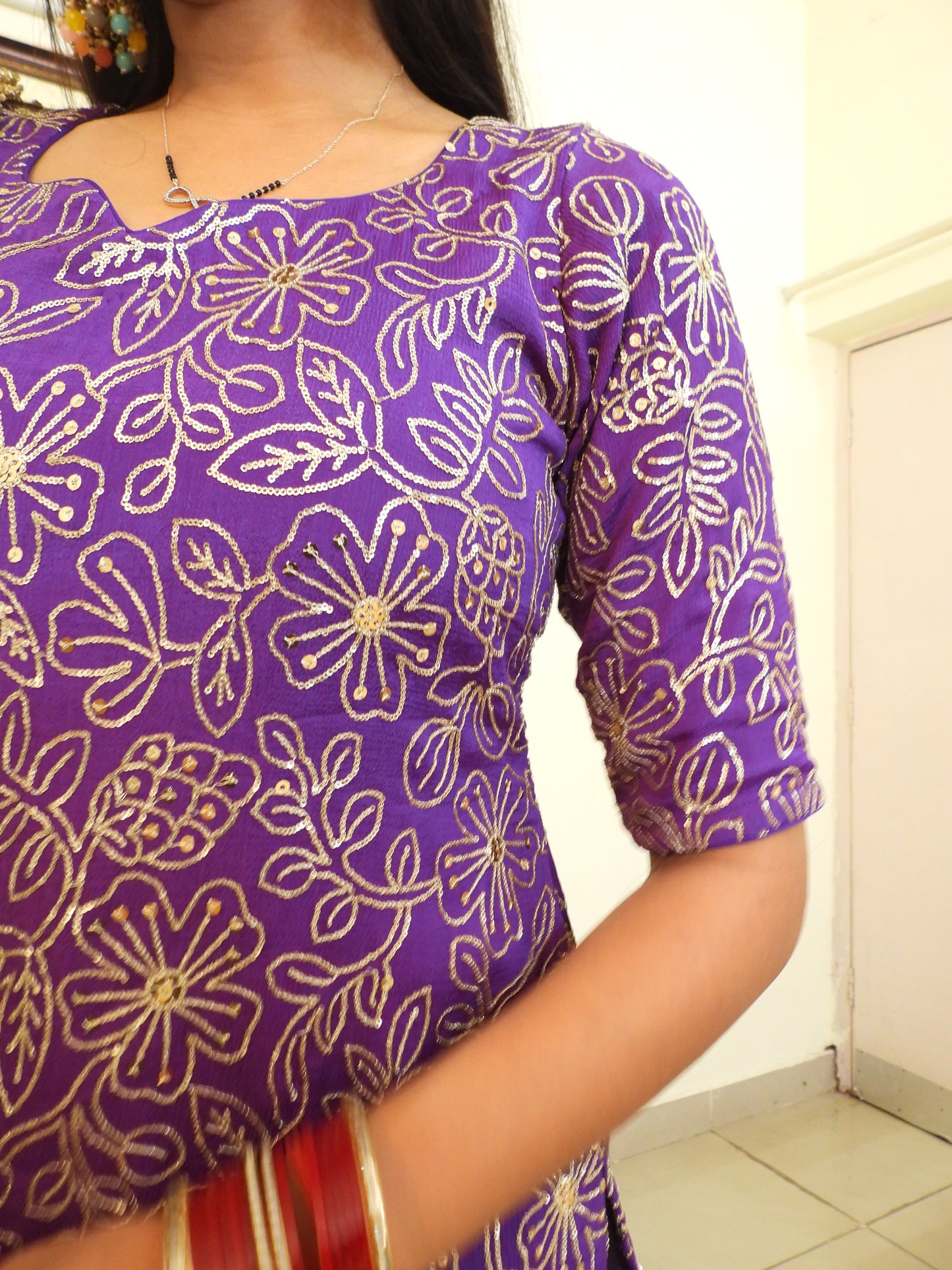 #MBA2052 Pure Chinon silk sharara set- Purple