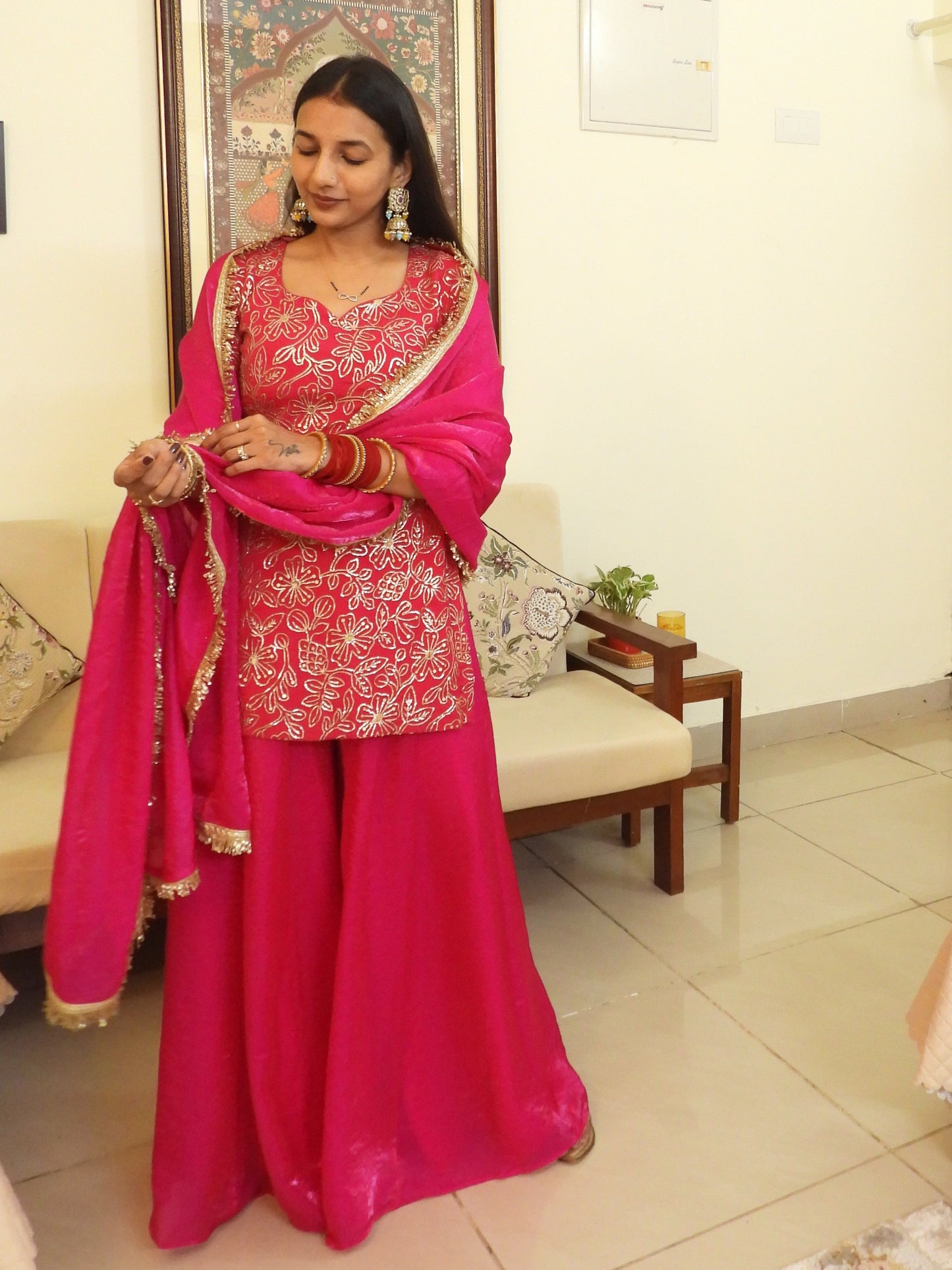 #MBA2051 Pure Chinon silk sharara set- pink