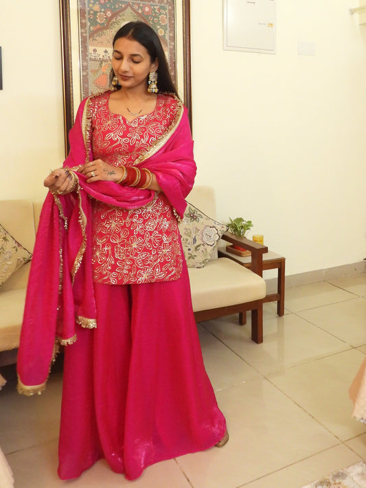 #MBA2051 Pure Chinon silk sharara set- pink