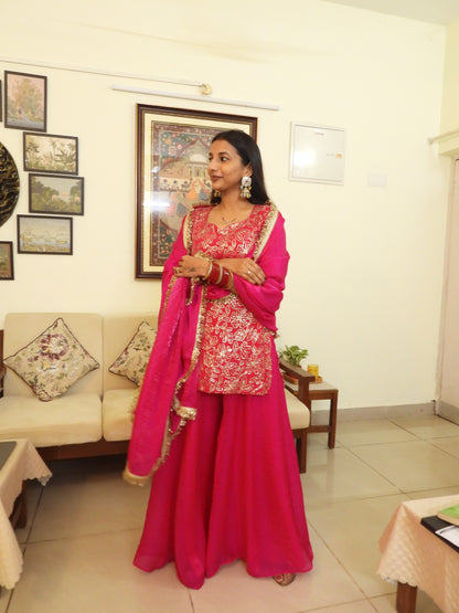 #MBA2051 Pure Chinon silk sharara set- pink