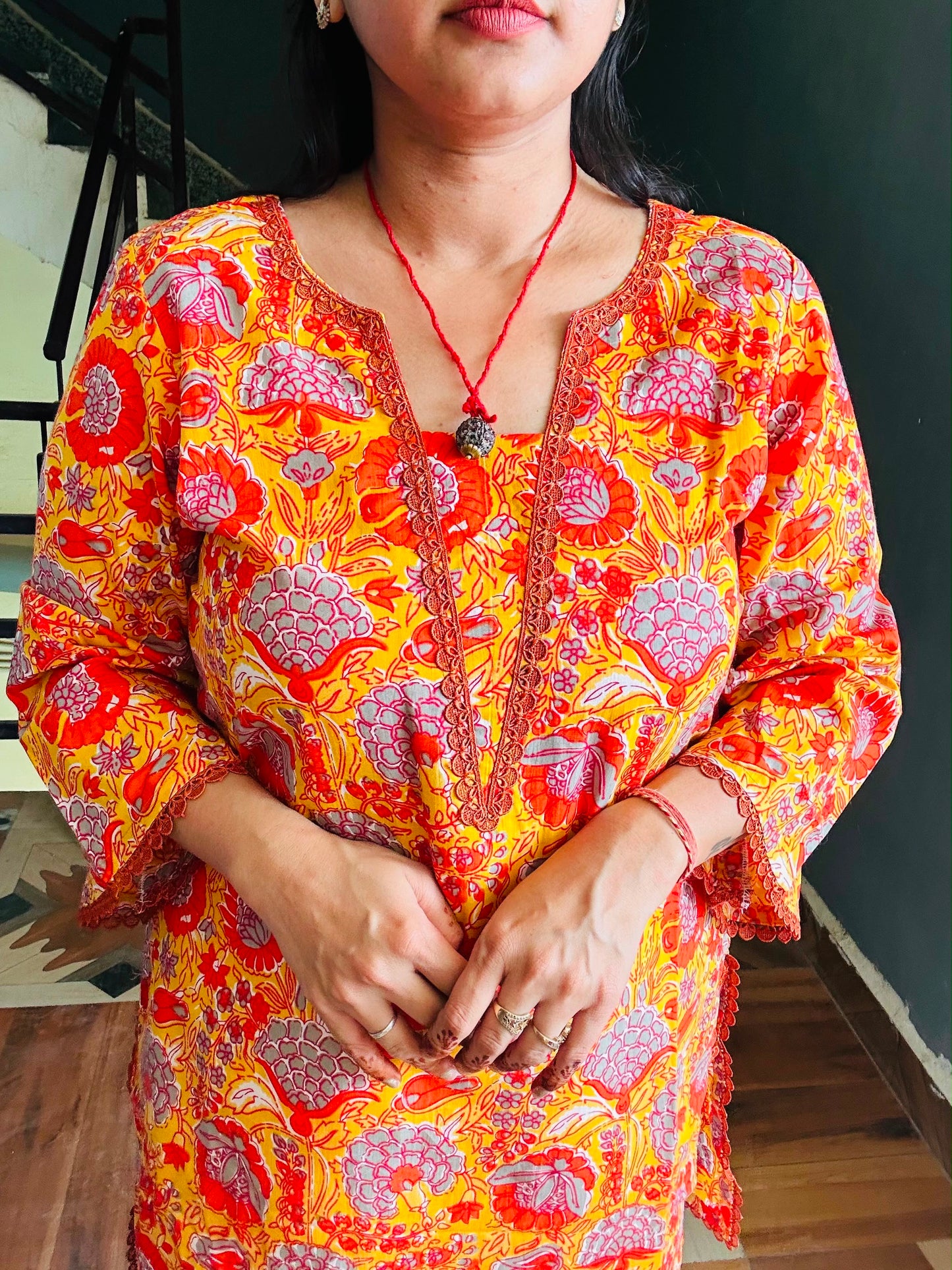 #MBA2150 Orange cotton Kurta