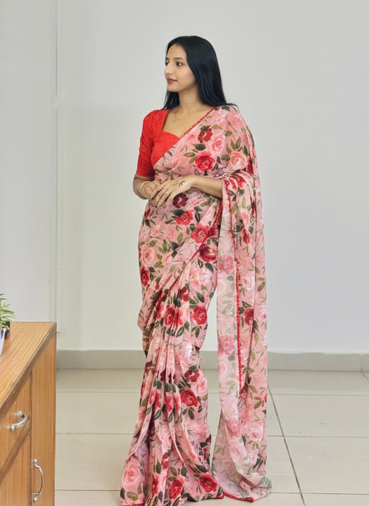 #MBA2085 Peachy rose 1 min saree and blouse