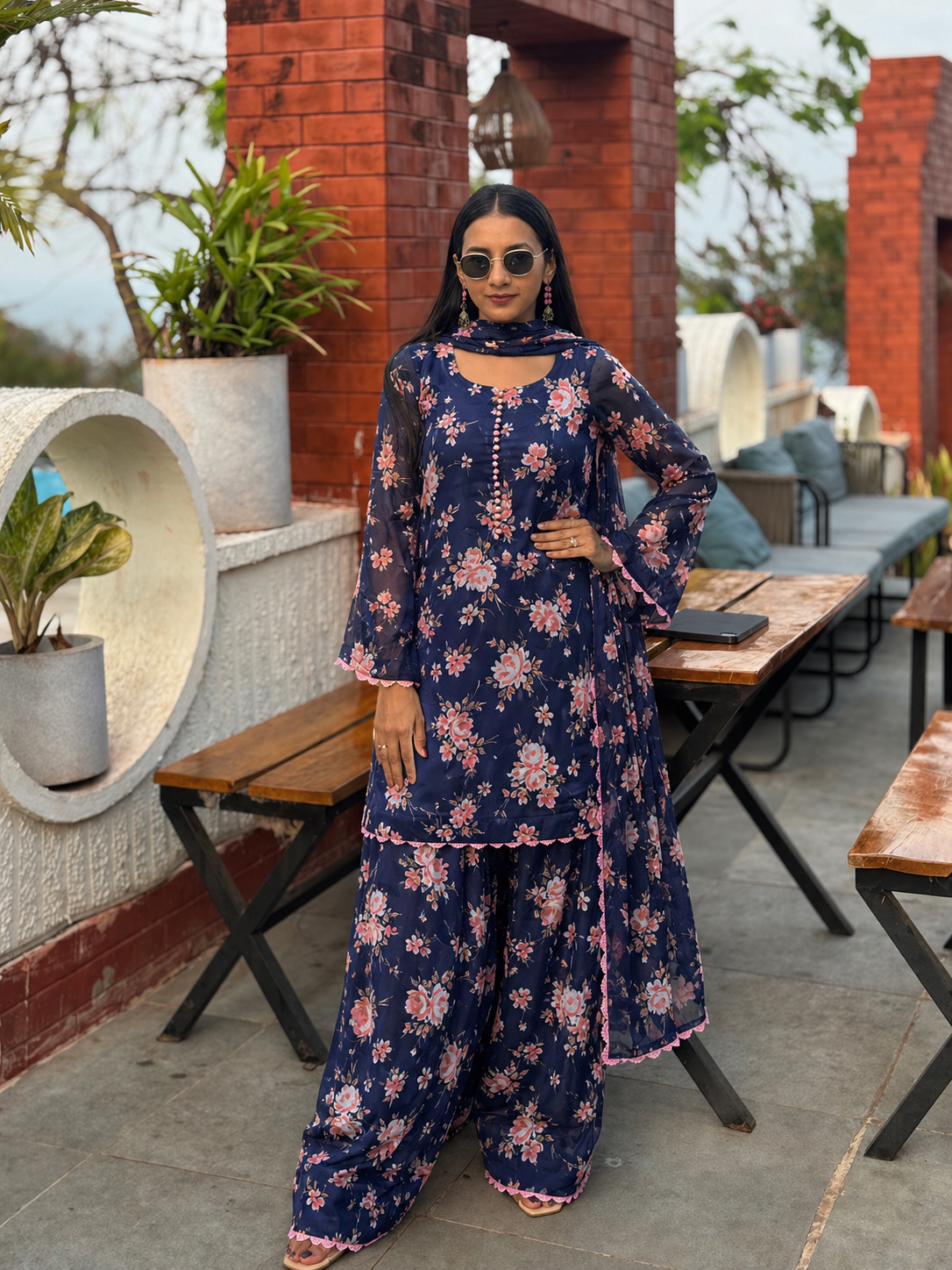 #MBA2119 Blue Vintage rose floral farsi set