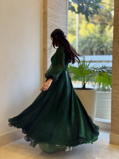 #MBA1823 Shimmer organza gown- Bottle green